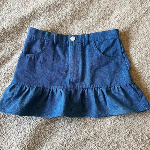 Tunnel Vision Kimmy Blue Denim Ruffled Mini Skirt - Picture 1 of 5